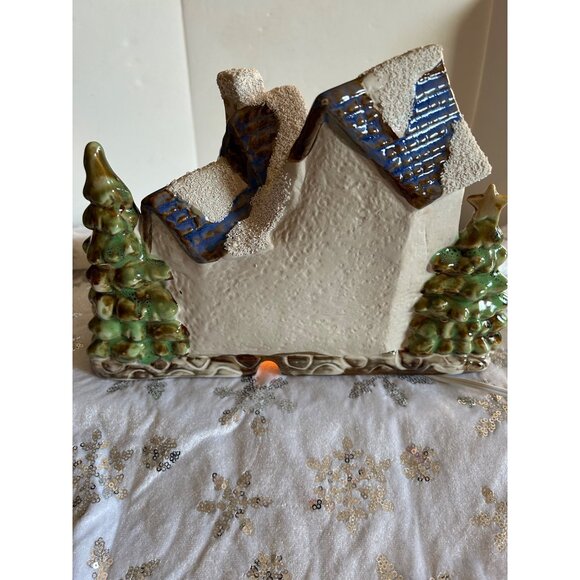 Ceramic Christmas Village Light-Up House With Santa & Snowmen Large Vintage - Picture 9 of 12